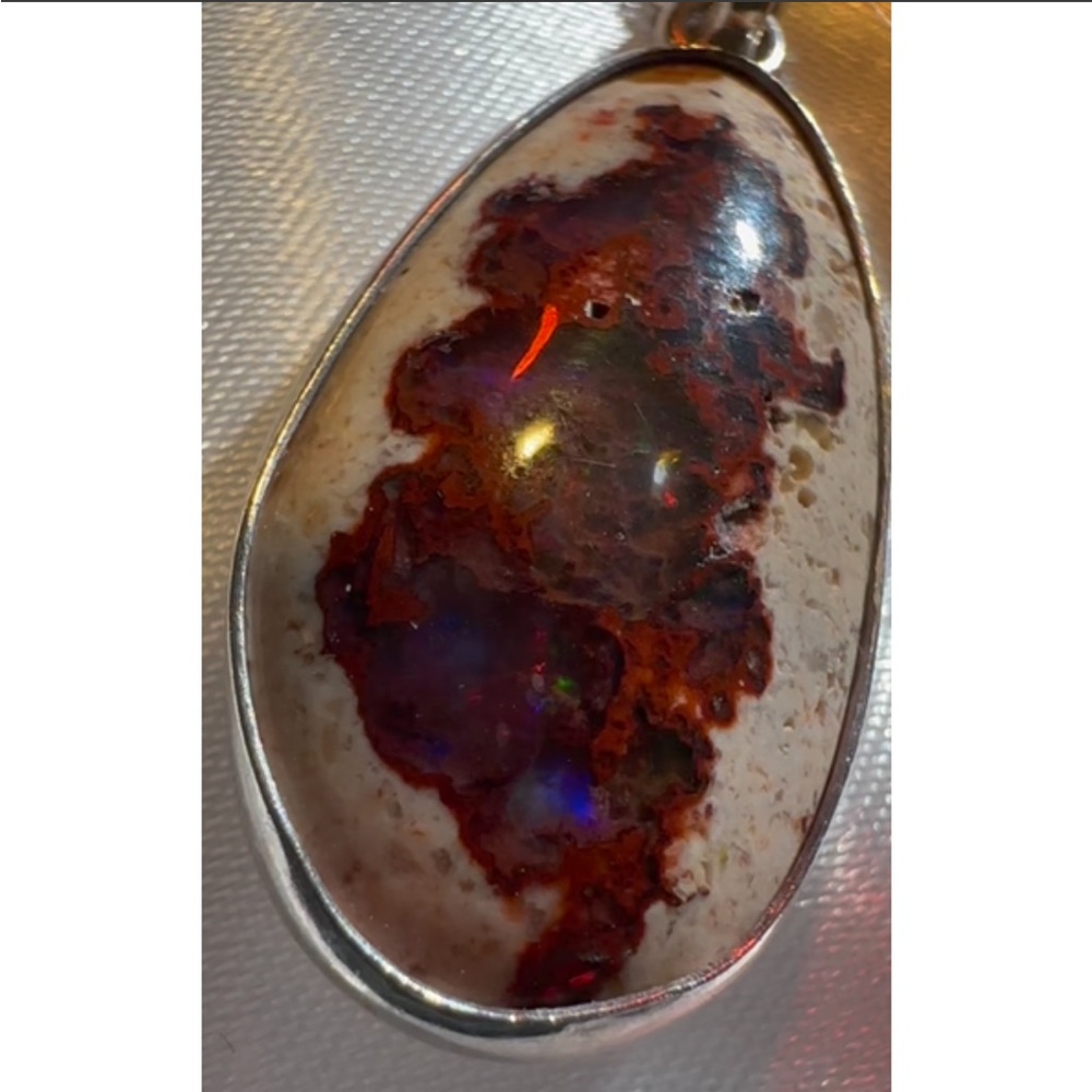 Sterling Silver Mexican Cantera Opal & 10k White Gold 17” Chain - Picture 10 of 11